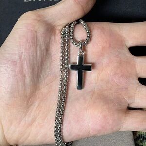 David Yurman Silver and Black Cross Necklace